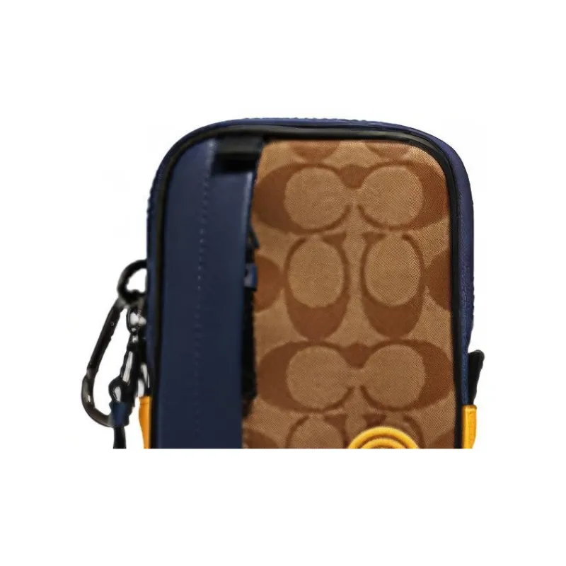 COACH N/S Canvas Coin Purses Wallets Small Size Men's Khaki & Dark Blue-2