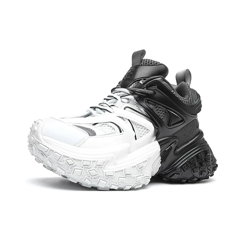 MVA Non slip Wear resistant Impact resistant Low Top Chunky Sneakers Unisex Black White Gradient-2