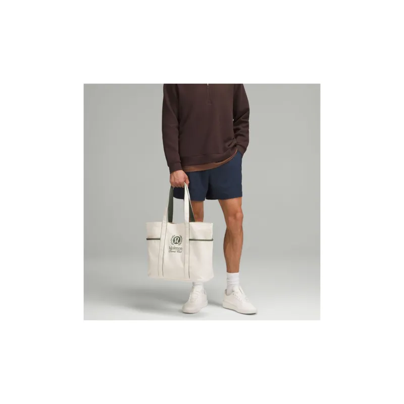 Lululemon Canvas Tote Bag, Shopping Bag, Handbag Regular Unisex Natural & Gray & Eucalyptus-5