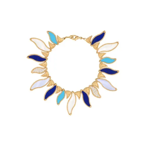 Van Cleef & Arpels 18K Gold Chalcedony Mother Of Pearl Diamond Bracelets Women's Gold