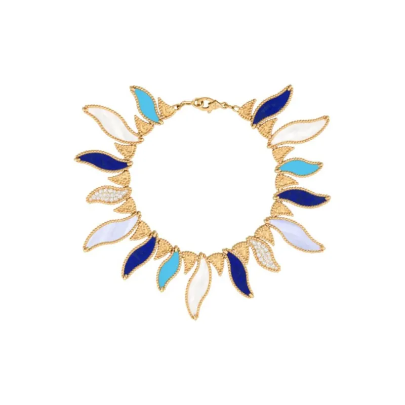 Van Cleef & Arpels 18K Gold Chalcedony Mother Of Pearl Diamond Bracelets Women's Gold-0