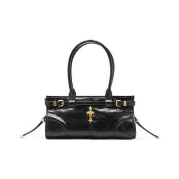 Ed Hardy Ed Hardy Classic Series Cow Leather Handbag Crossbody Bag Tote Medium Size Women's Black/Elephant Gray