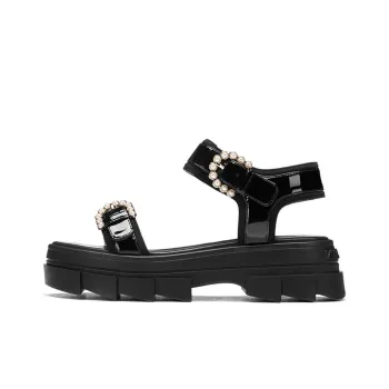 Stuart Weitzman/SW Noho Pearl Buckle Strap Sandals Women's Black POIZON Merch Folding Umbrella
