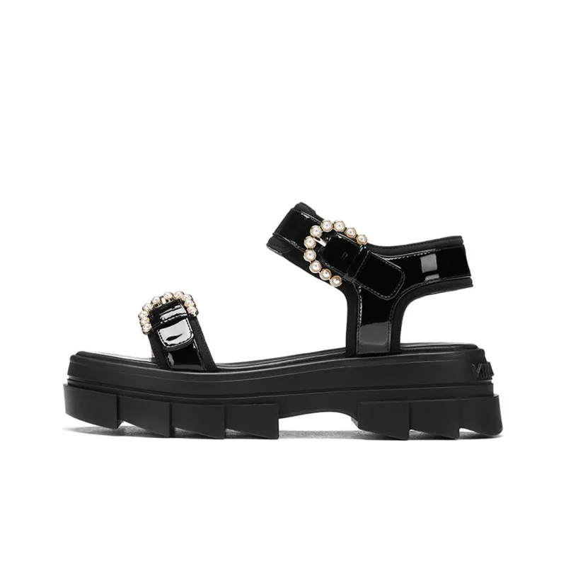 Stuart Weitzman/SW Noho Pearl Buckle Strap Sandals Women's Black POIZON Merch Folding Umbrella-0