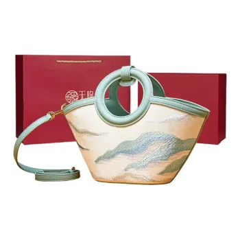 Pmsi Split Cow Leather Handbag Large Size Women's Pomelo Green/Brown
