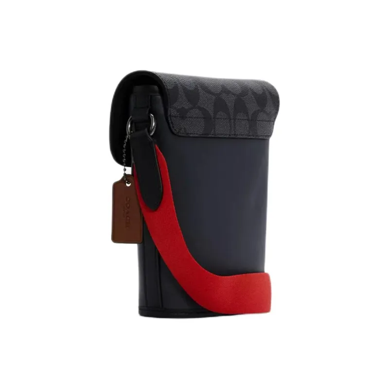 COACH Track Cow Leather Detail Cell Phone Pouch Shoulder Bag Crossbody Bag Small Size Men's Red & Black-2