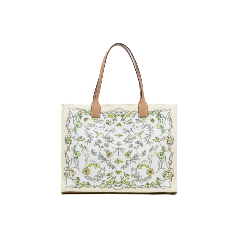TORY BURCH Ella Fabric Artificial Leather Tote Bag Shopping Bag Handbag Large Size Women's White Print-2