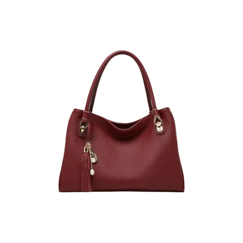 Geshiman Cow Leather Handbag Women's Burgundy/Black