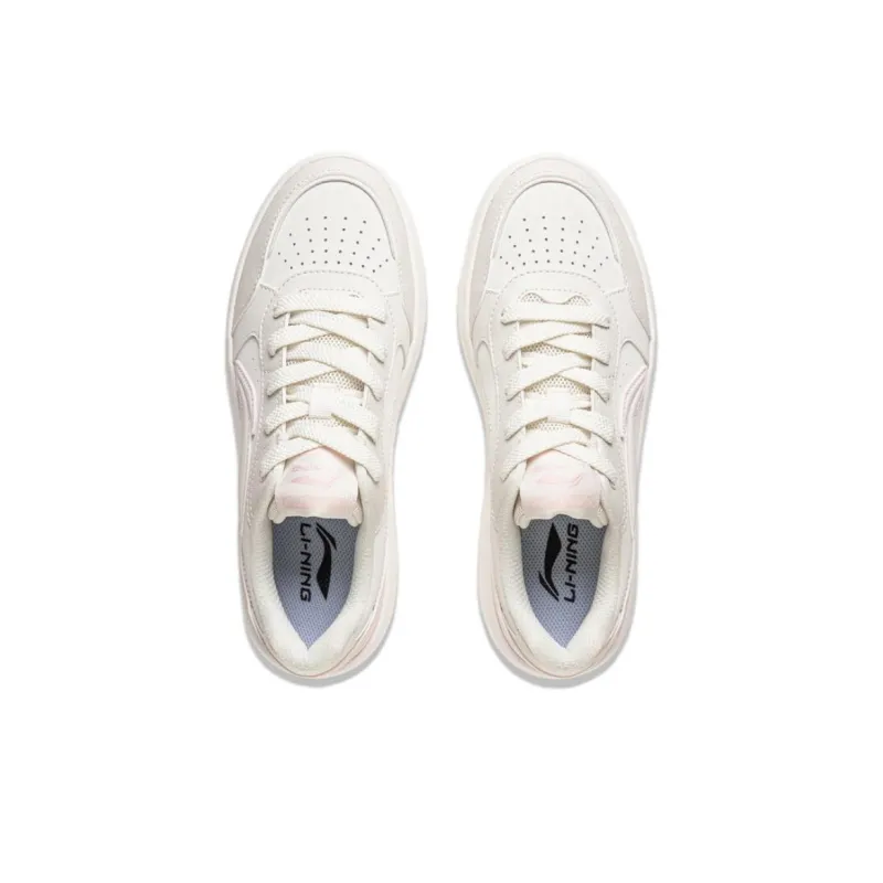 LiNing Yuanbao Pure Anti Slip Wear Resistant Low Top Skateboard Shoes Women's White Pink-3