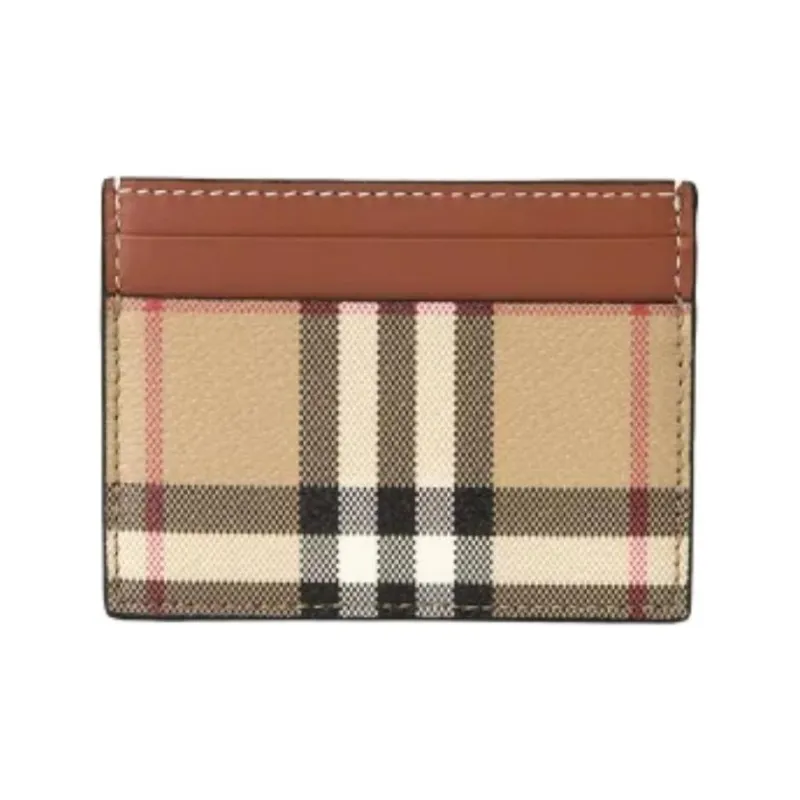 Burberry PU Polyurethane Card Holder Women's Brown-1