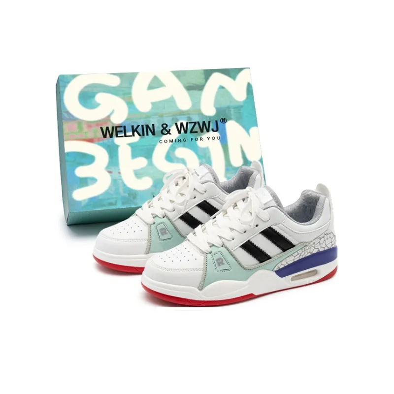 WELKIN&WZWJ Skateboard Shoes Unisex Low Top White Blue Red-0