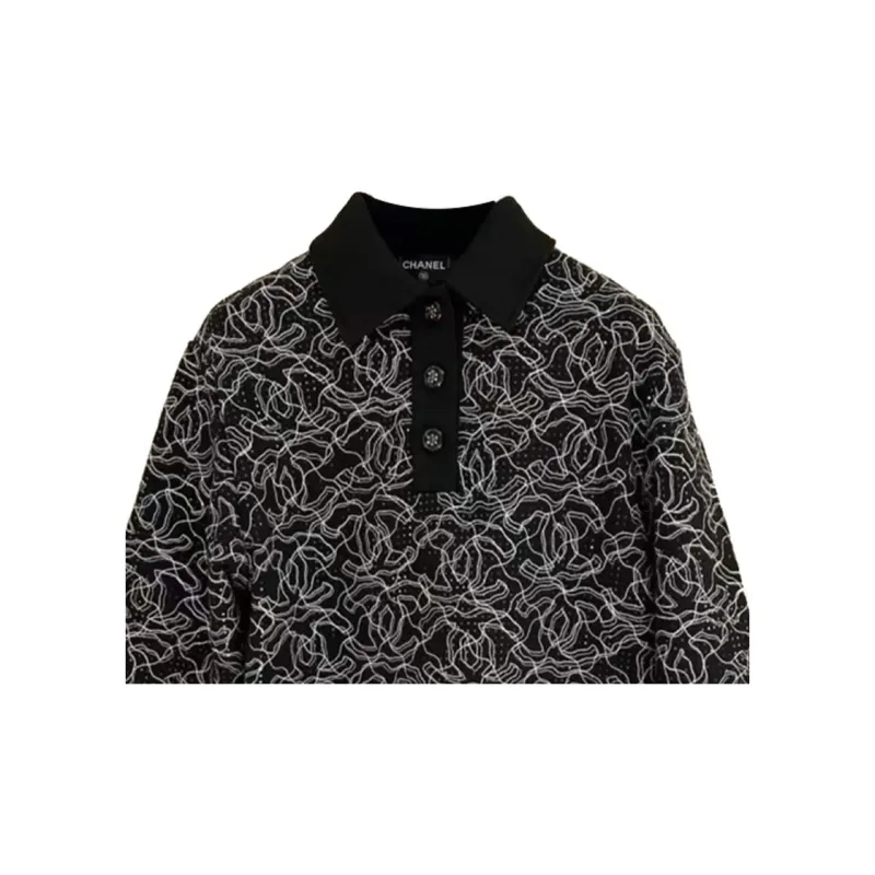 CHANEL Polo Shirt Women's Black White-3