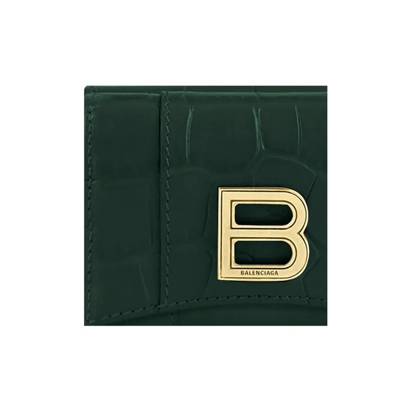 Balenciaga Hourglass Calfskin Coin Purses Wallets Mini Women's Forest Green-4