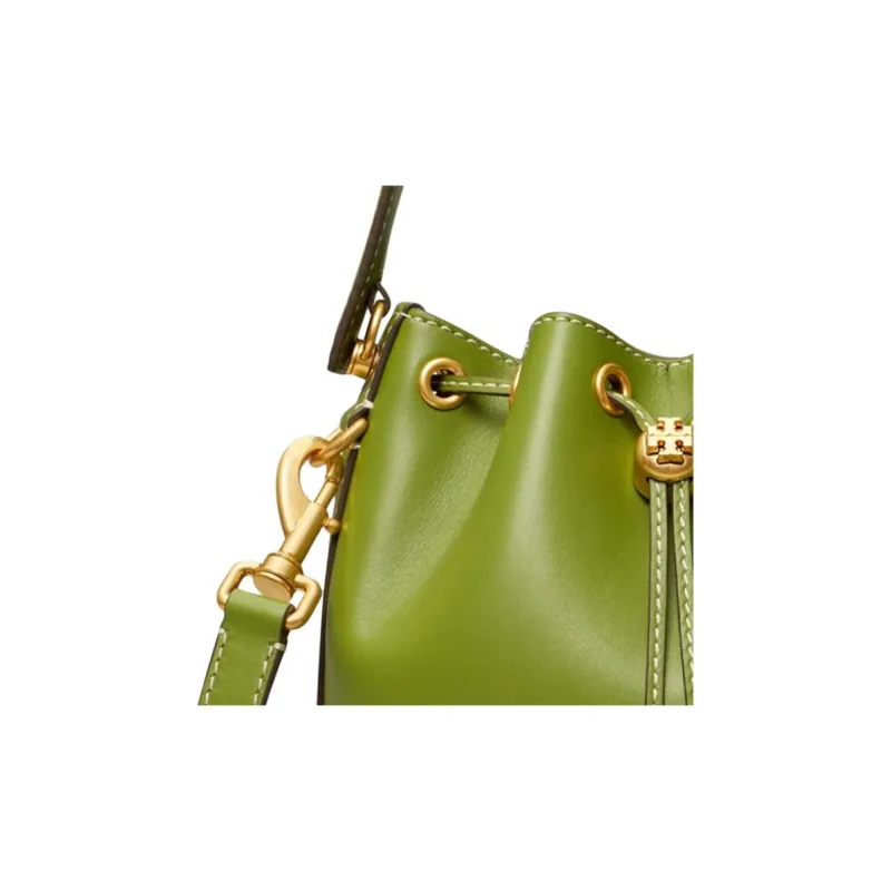 TORY BURCH T Monogram Leather Bucket Crossbody Handbag Women's Green-3