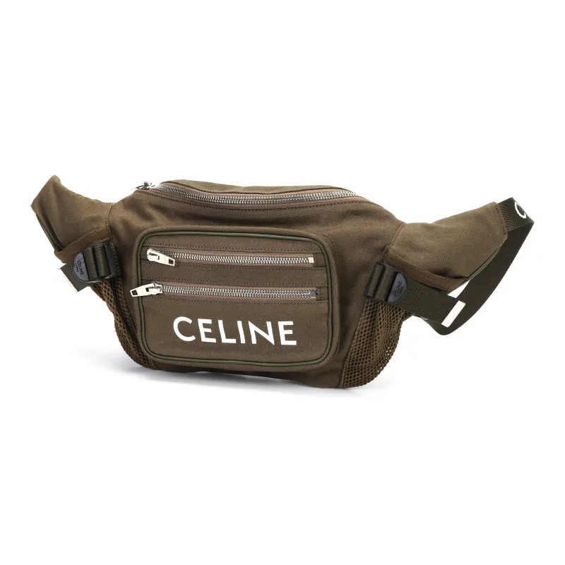 CELINE Polyamide Fabric Sling Bag, Crossbody Bag, Fanny Pack Tubas Men's Khaki Green-3