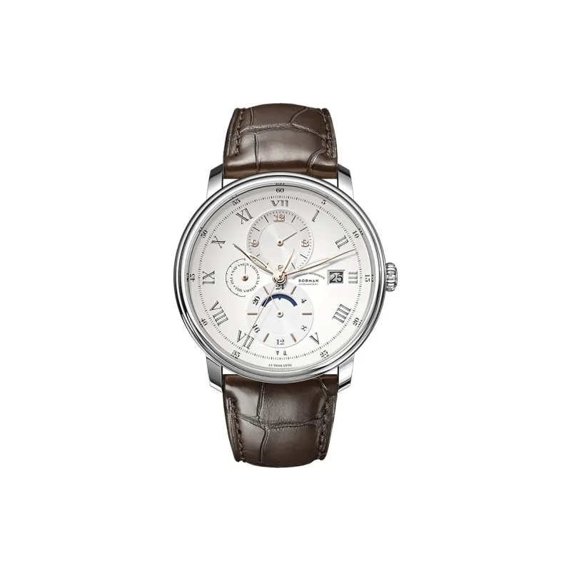 BORMAN Automatic Mechanical Movement Cowhide Strap Watch Men's Watches Beige Watch Dial-3