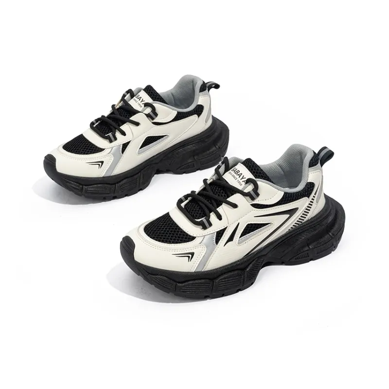 Babaya Slip Resistant Breathable Low Top Kids' Running Shoes Beige Black Teenagers-2