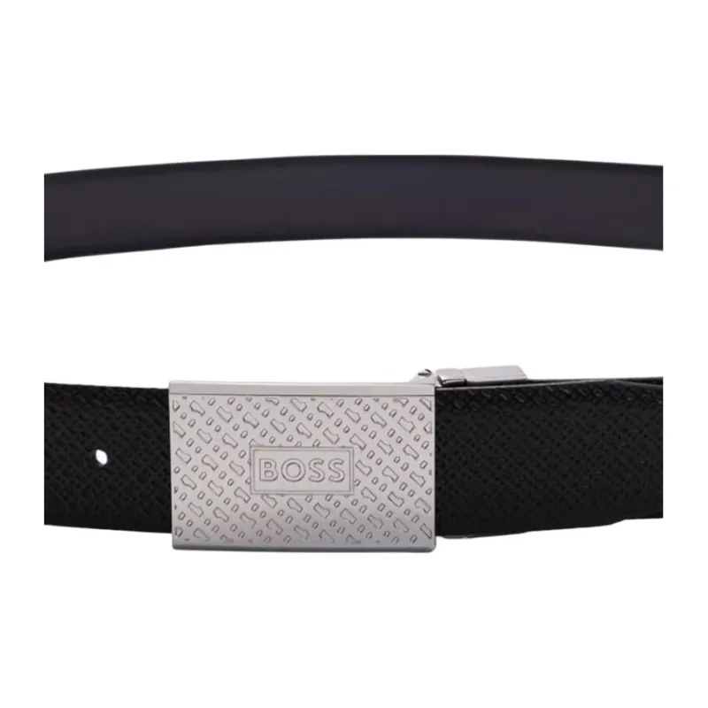 HUGO BOSS Double Sided Leather Leather Belts Men's Black Width  3.5cm-3