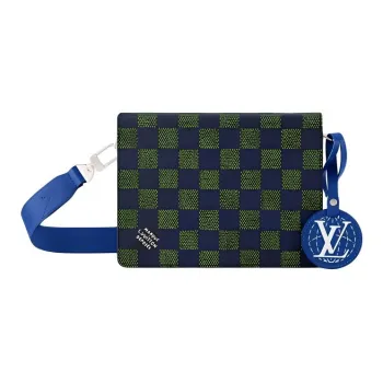 LOUIS VUITTON Damier Heritage Coated Canvas Messenger Bag Crossbody Bag Shoulder Bag Men's Blue & Green