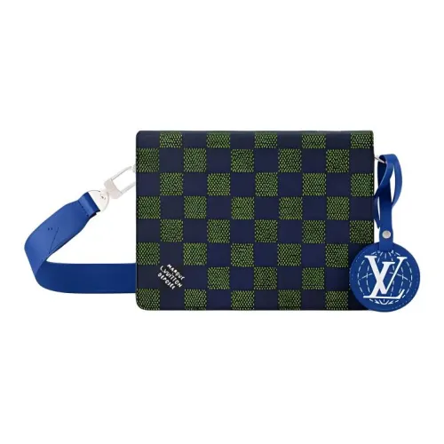LOUIS VUITTON Damier Heritage Coated Canvas Messenger Bag Crossbody Bag Shoulder Bag Men's Blue & Green