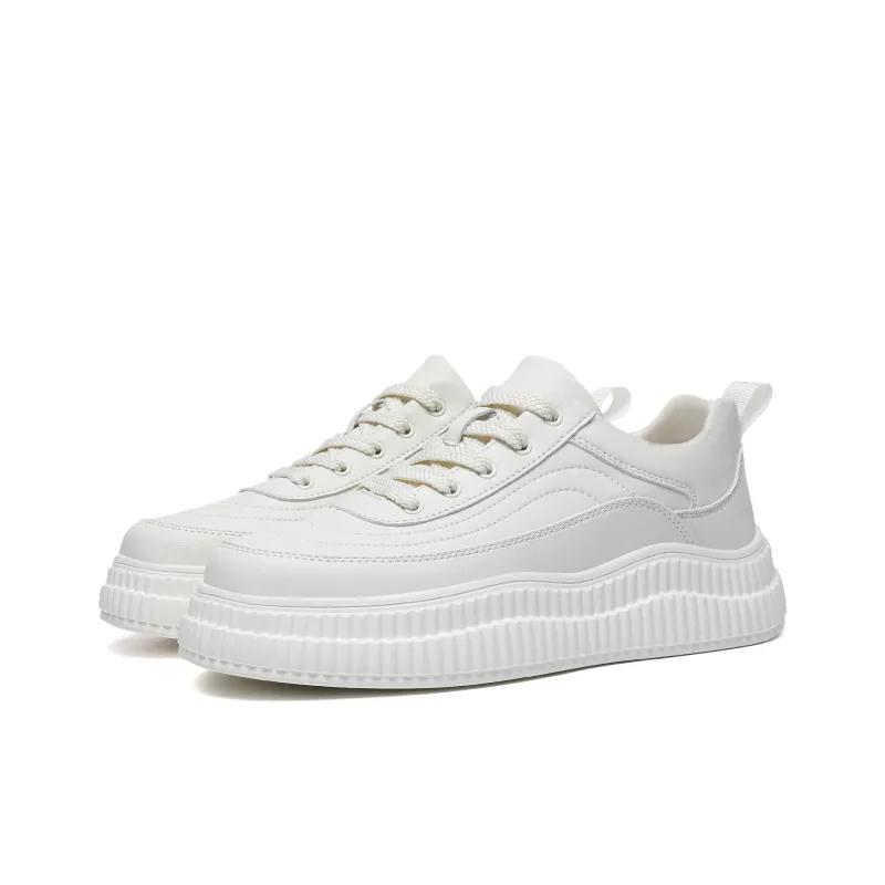 CEDAR HAN White Sneakers Slip Resistant Lightweight Height Increasing Low Top Skateboard Shoes Men's-1