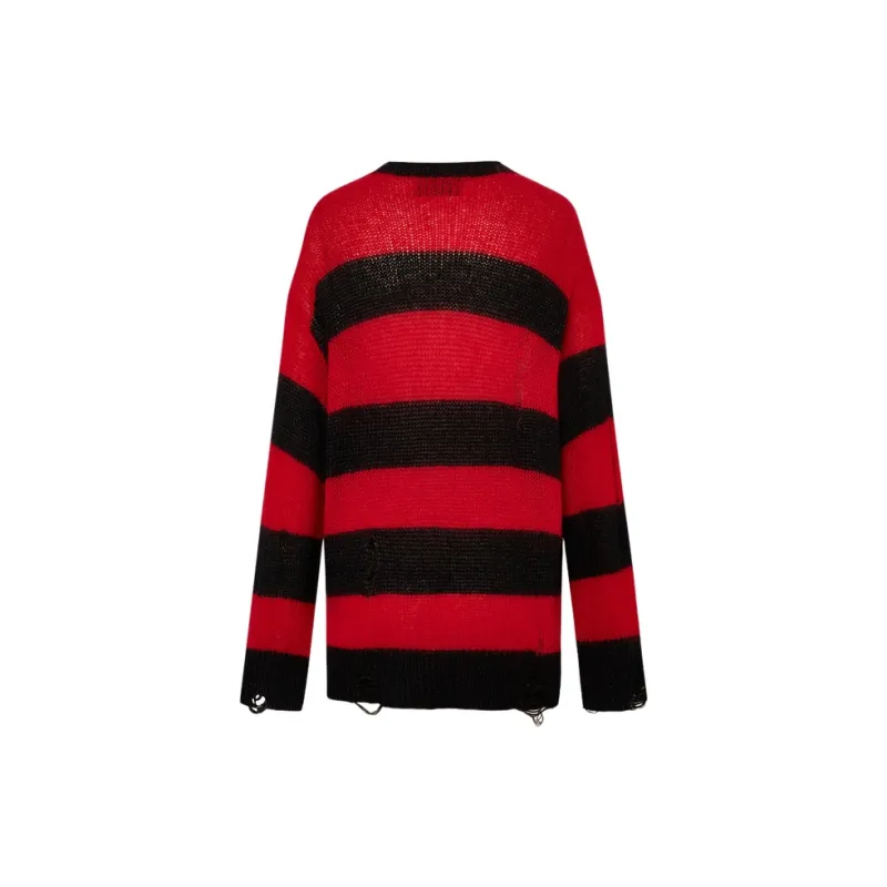 MOCO Sweater Women's Red Black Stripes-1