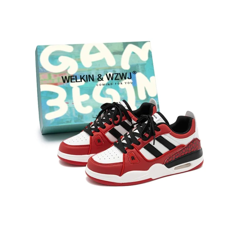 WELKIN&WZWJ Skateboard Shoes Unisex Low Top White Blue Red-7