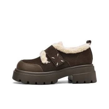 JOSINY Vintage Deep Mouth Shearling Snowy Padded Shoes Loafers Women's Coffee