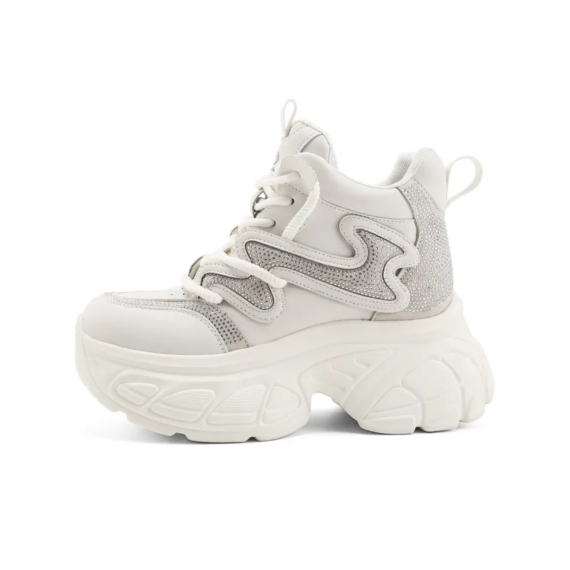 TOM TAILOR Phantom White Stylish Platform Shoes Mid Top Chunky Sneakers Women's-6