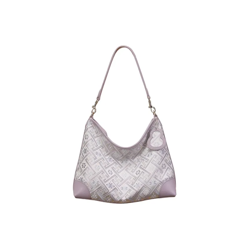 Pmsi Split Cow Leather Tote Bag, Shoulder Bag Medium Size Women's Light Brown/Purple-8