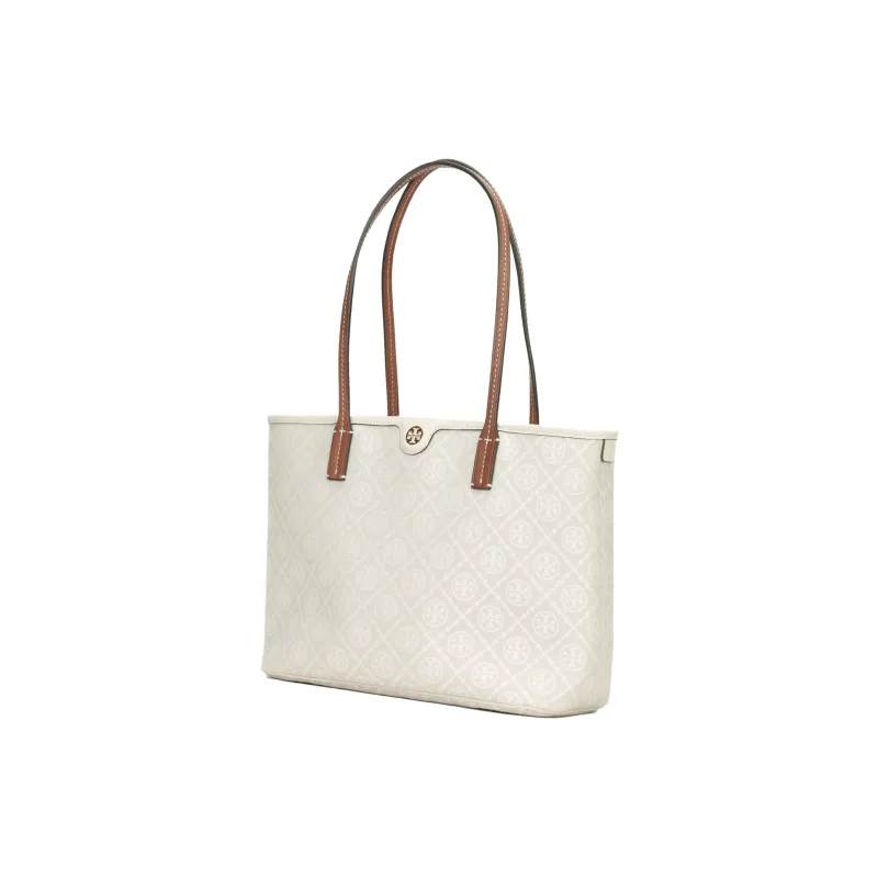 TORY BURCH Fabric Artificial Leather Tote Bag Shopping Bag Shoulder Bag Handbag Small Size Women's Natural Beige-1