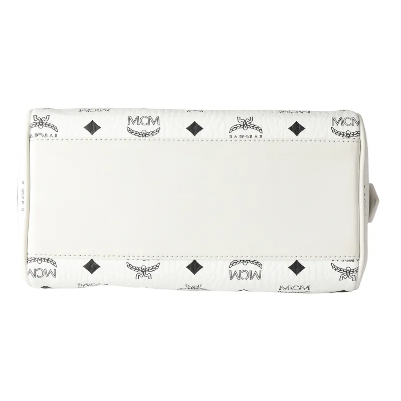 MCM Canvas With Leather Boston Bag, Crossbody Bag, Handbag Trumpets Women's White-3
