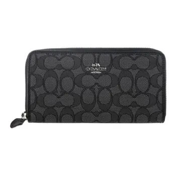 COACH Accordion Zip Canvas With Leather Handheld Wallet Women's Charcoal Black Monogram