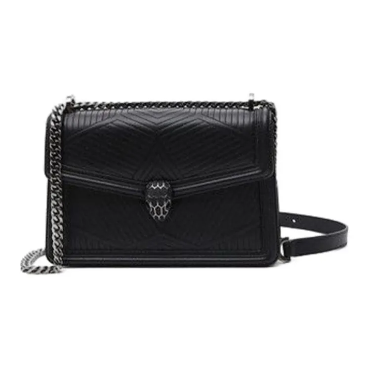 BVLGARI Serpenti Diamond Blast Quilting Lambskin Crossbody Bags Shoulder Bags Small Size Women's Black-0