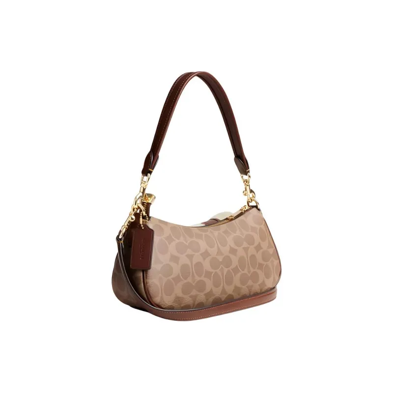 COACH Coated Canvas Shoulder Bag Crossbody Bag Handbag Medium Size Unisex Tan-1