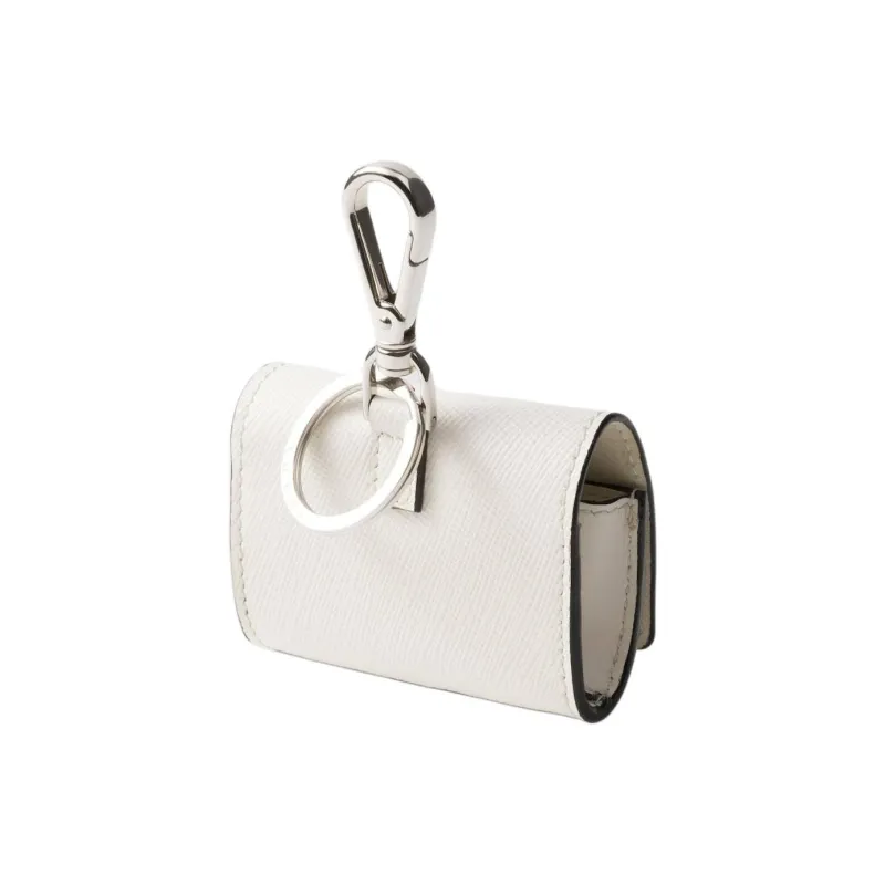 PRADA Saffiano Cross Grain Leather Earphone Case Unisex White-1
