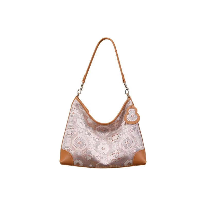 Pmsi Split Cow Leather Tote Bag, Shoulder Bag Medium Size Women's Light Brown/Purple-2