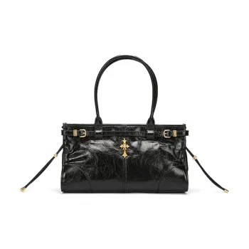 Ed Hardy Ed Hardy Classic Series Cow Leather Handbag Tote Square Box Bag Tubas Women's Black/Elephant Gray