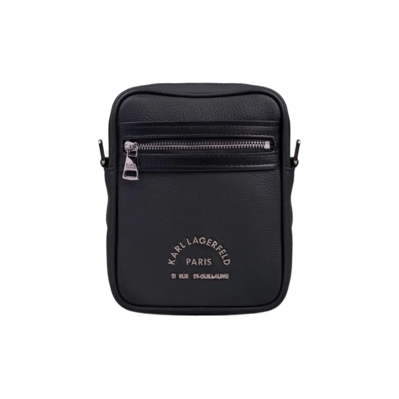 KARL LAGERFELD Leather Crossbody Bag, Shoulder Bag Small Size Men's Black-0