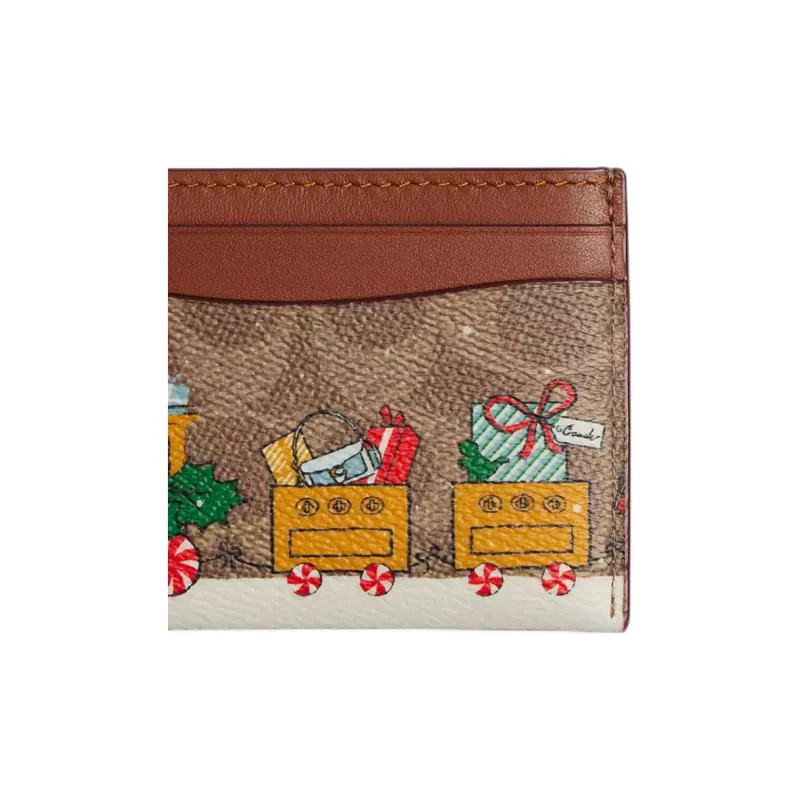 COACH Coated Canvas Card Holder Mini Women's Tan With Caramel-3