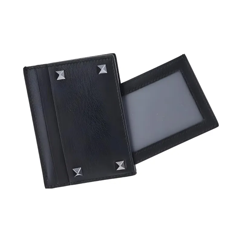 Valentino Rockstud Calfskin Card Holder Men's Black-3