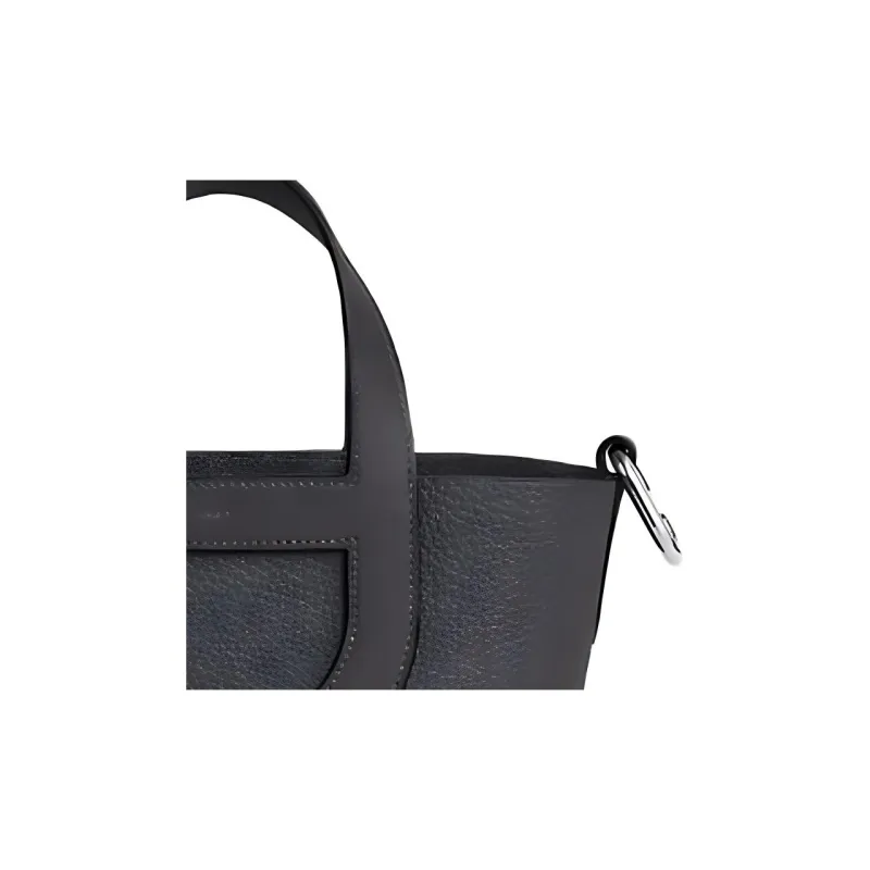 HERMES In The Loop Clemence Bullhide With Swift Leather Basket Bag Pig Nose Bucket Bag Handbag Women's Charcoal Black-2