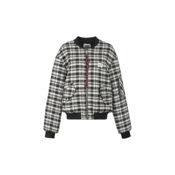 Valeria Obbaco Puffer Jacket Unisex Black White Plaid