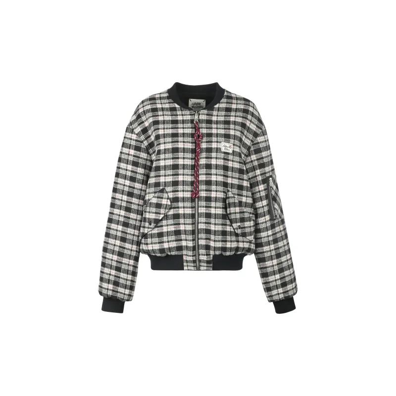 Valeria Obbaco Puffer Jacket Unisex Black White Plaid-0