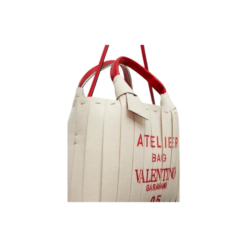 Valentino Canvas Bag Tote, Handbag, Shoulder Bag Small Size Women's White-3