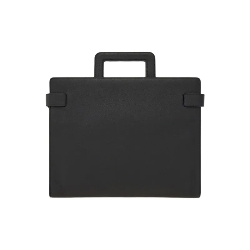 FERRAGAMO Hammered Texture Cow Leather Briefcase Men's Black-2