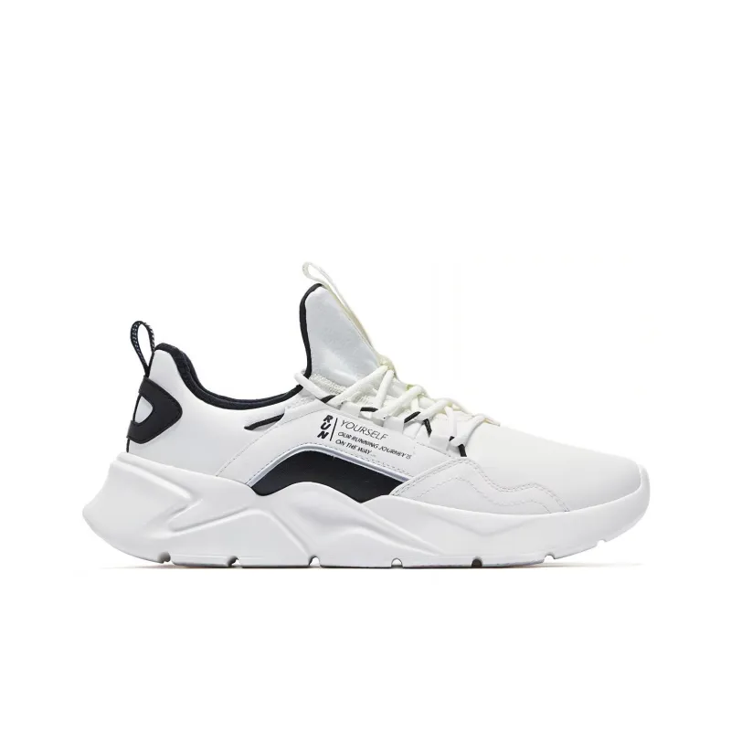 QIAODAN Cushioning Lightweight Low Top Running Shoes Men's White Black-1