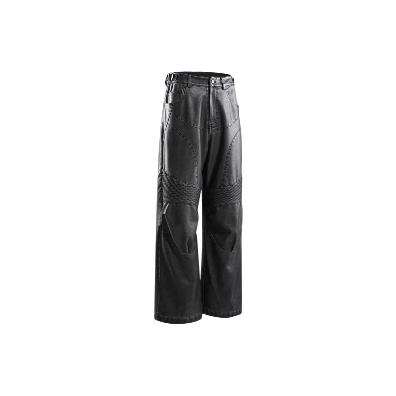TBHNP Leather Pants Unisex Washed Black-1