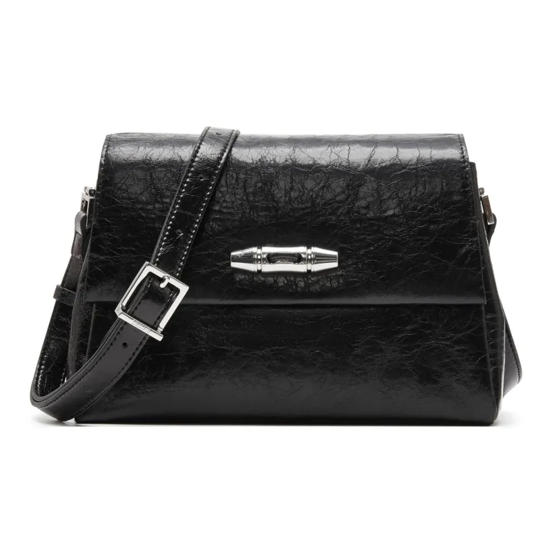 Staccato Cow Leather Shoulder Bag Medium Size Women's Ink Stone Black/Cream Beige-0