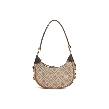 TORY BURCH T Monogram Jacquard Shoulder Bag, Crescent Bag, Handbag, Shoulder Bag Women's Hazelnut Brown Multicolor